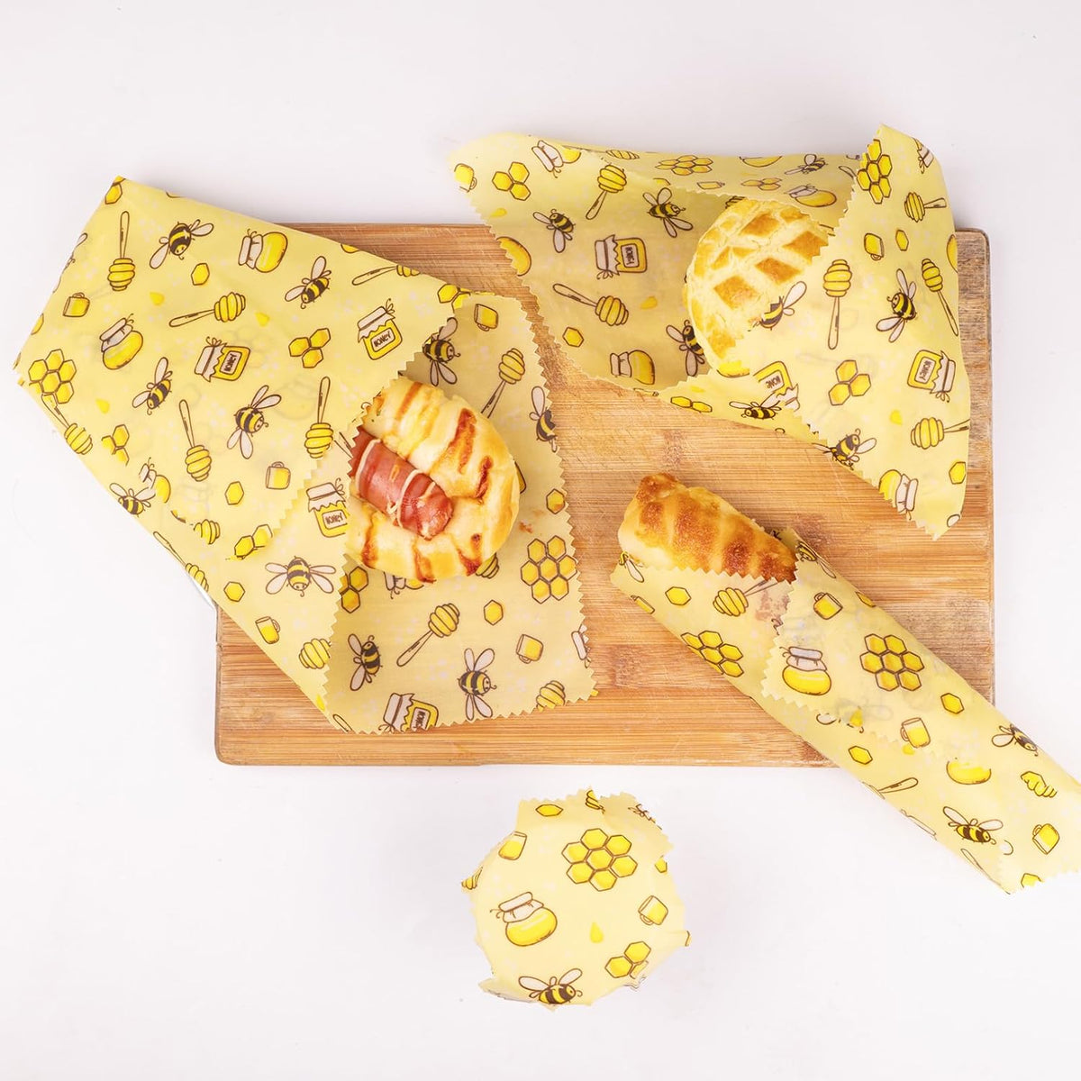 Reusable Beeswax Food Wraps, 9 Pack - Assorted Sizes (XS,S, M, L) | Organic Cotton, Eco Friendly, Plastic Free | Honeycomb Design