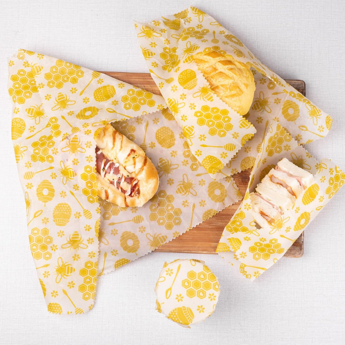 Reusable Beeswax Food Wraps, 9 Pack - Assorted Sizes (XS,S, M, L) | Organic Cotton, Eco Friendly, Plastic Free | Honeycomb Design