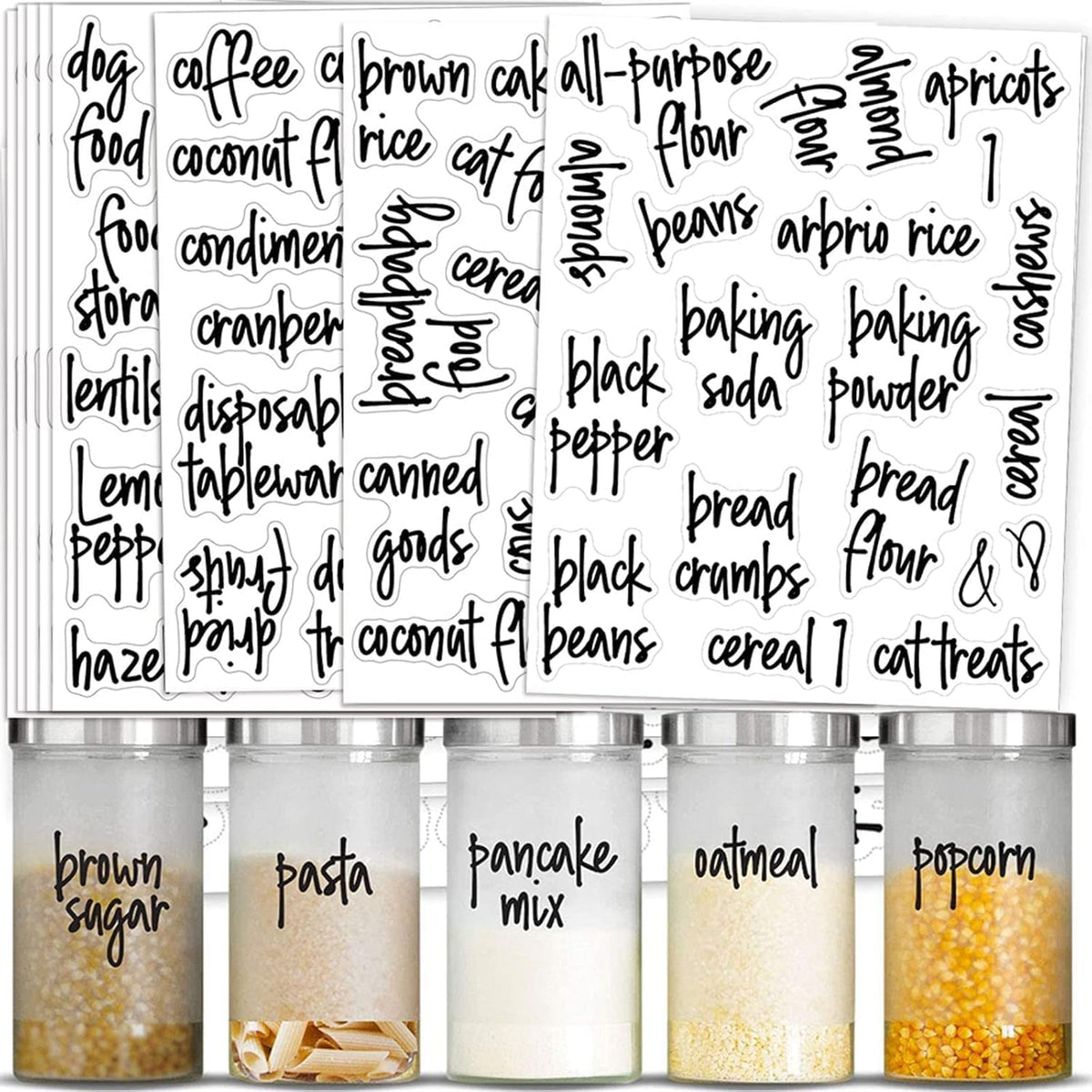 Kitchen Pantry Labels for Food Containers, 168PCS Food Label Stickers for Kitchen Pantry Storage, Jar Labels Bin Labels Food Storage Organization Stickers, Black
