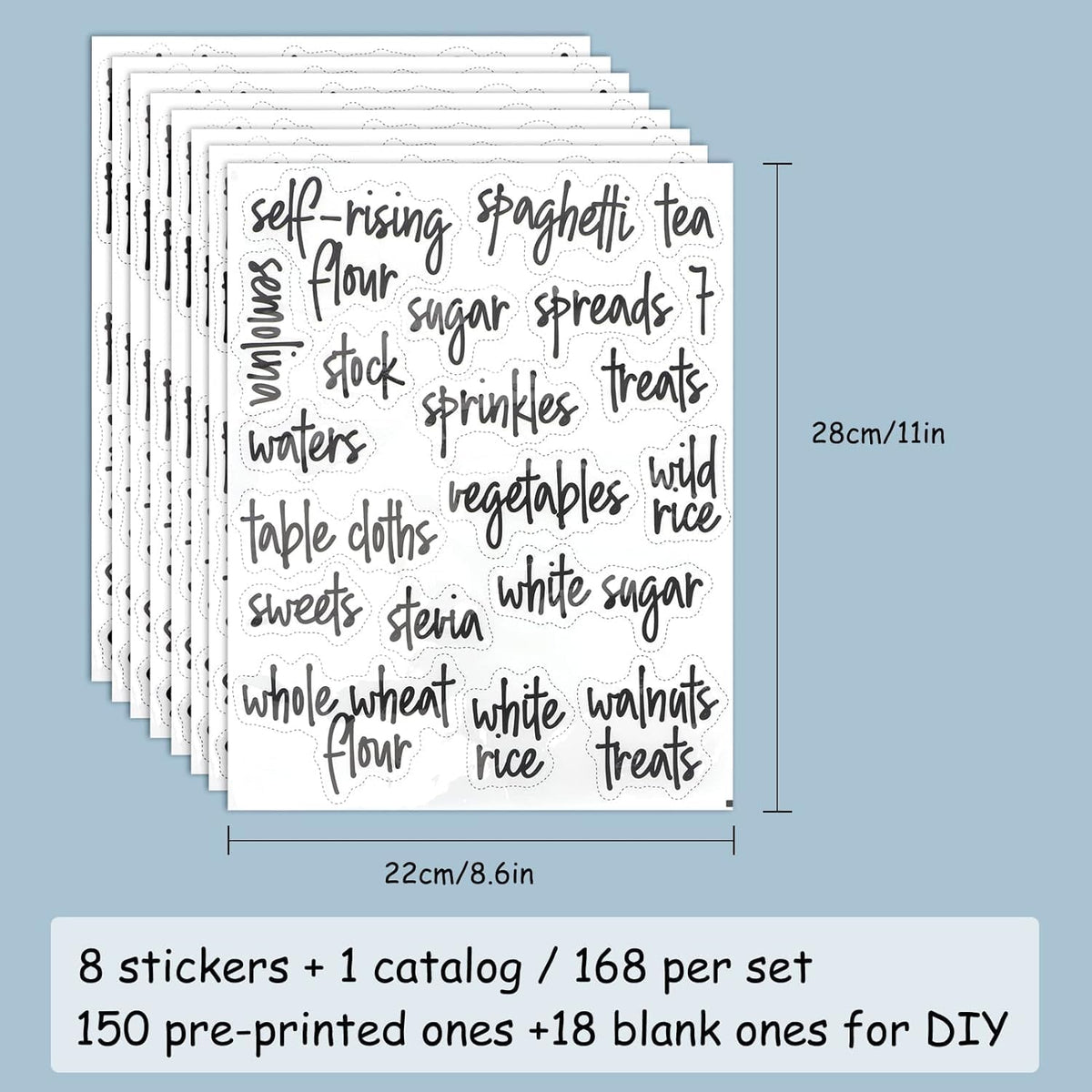Kitchen Pantry Labels for Food Containers, 168PCS Food Label Stickers for Kitchen Pantry Storage, Jar Labels Bin Labels Food Storage Organization Stickers, Black