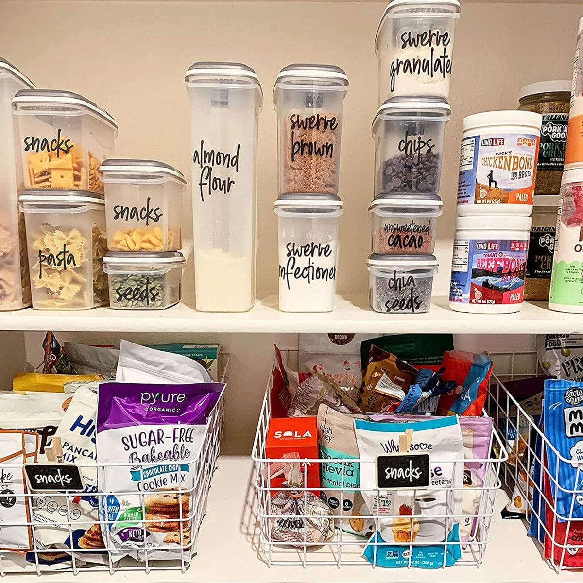 Kitchen Pantry Labels for Food Containers, 168PCS Food Label Stickers for Kitchen Pantry Storage, Jar Labels Bin Labels Food Storage Organization Stickers, Black