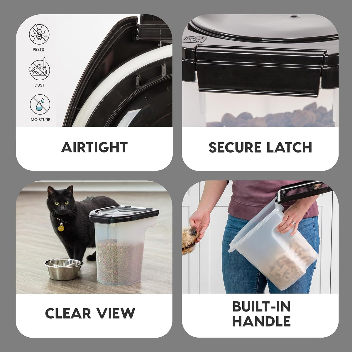 Dog Food Storage Container, Up to 6.5 lbs, Black, Made in USA | Airtight Seal, BPA-Free, Best for Bird Seed, Cat food, Cat Litter, Chicken Feed
