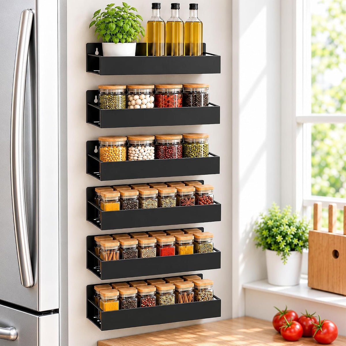 6 Pack Metal Magnetic Spice Rack for fridge, Heavy Duty