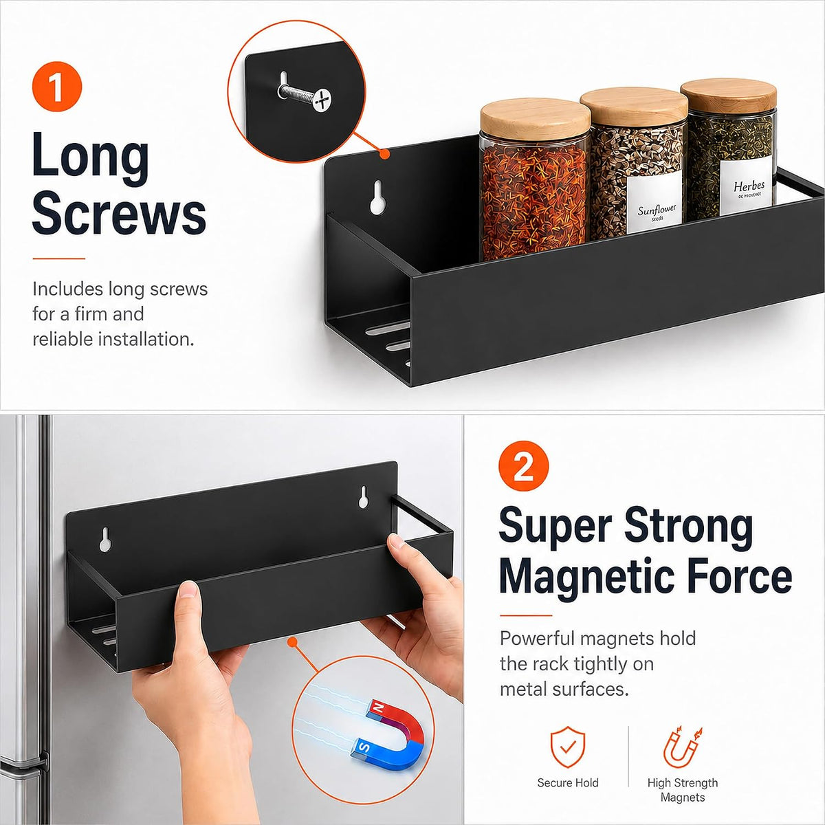 6 Pack Metal Magnetic Spice Rack for fridge, Heavy Duty