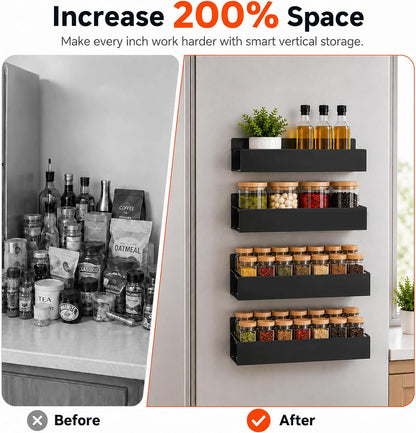 6 Pack Metal Magnetic Spice Rack for fridge, Heavy Duty