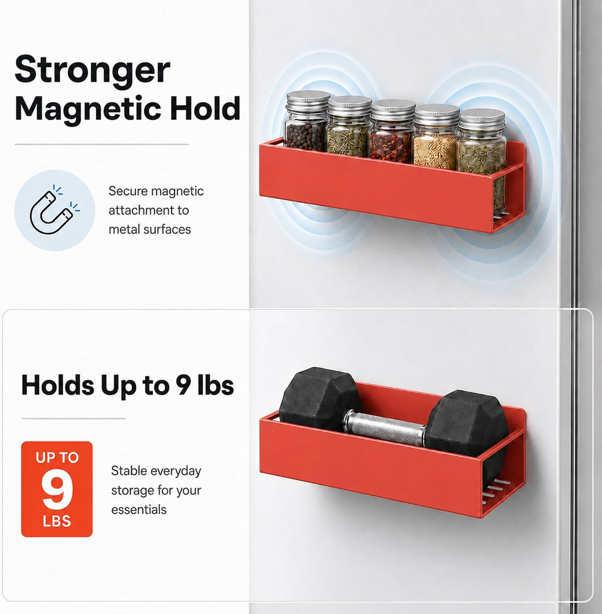 6 Pack Metal Magnetic Spice Rack for fridge, Heavy Duty