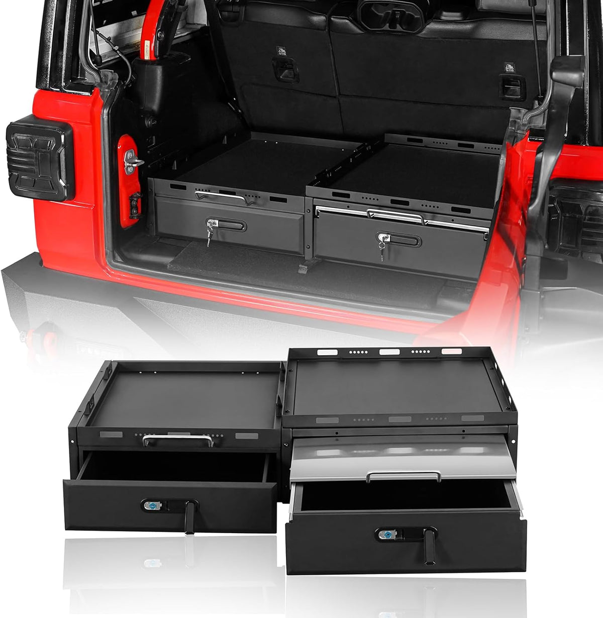 JK JL Trunk Cargo Storage Drawer System & Fridge Slide Mount & Cooking Platform for 2007-2026 Jeep Wrangler JK JL Unlimited 4-Door