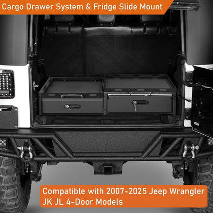 JK JL Trunk Cargo Storage Drawer System & Fridge Slide Mount & Cooking Platform for 2007-2026 Jeep Wrangler JK JL Unlimited 4-Door