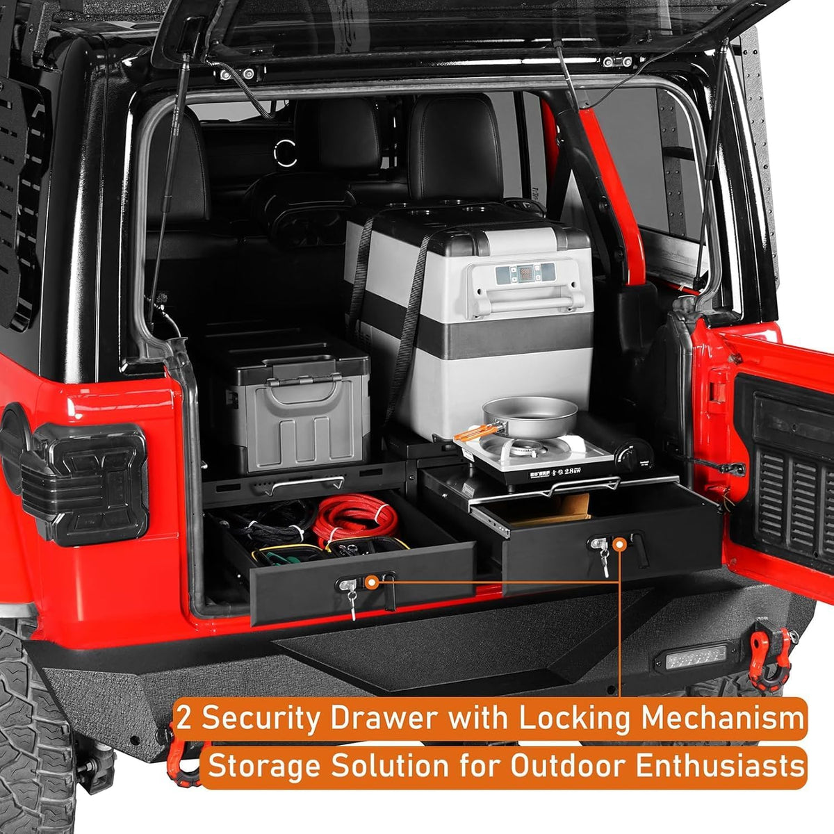 JK JL Trunk Cargo Storage Drawer System & Fridge Slide Mount & Cooking Platform for 2007-2026 Jeep Wrangler JK JL Unlimited 4-Door