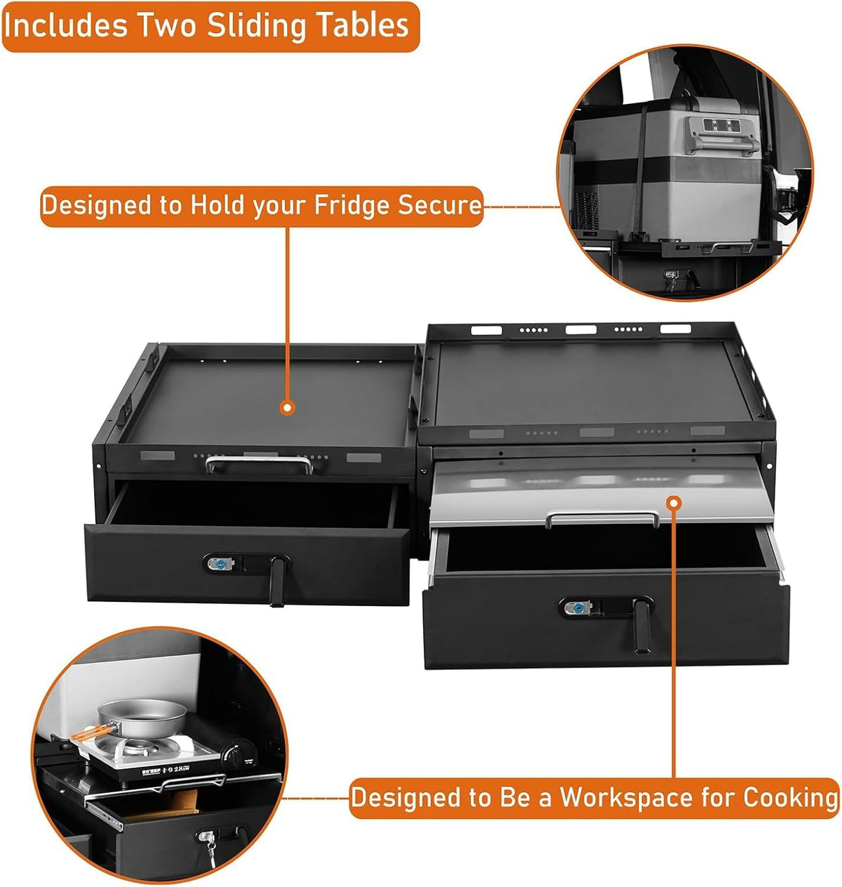 JK JL Trunk Cargo Storage Drawer System & Fridge Slide Mount & Cooking Platform for 2007-2026 Jeep Wrangler JK JL Unlimited 4-Door