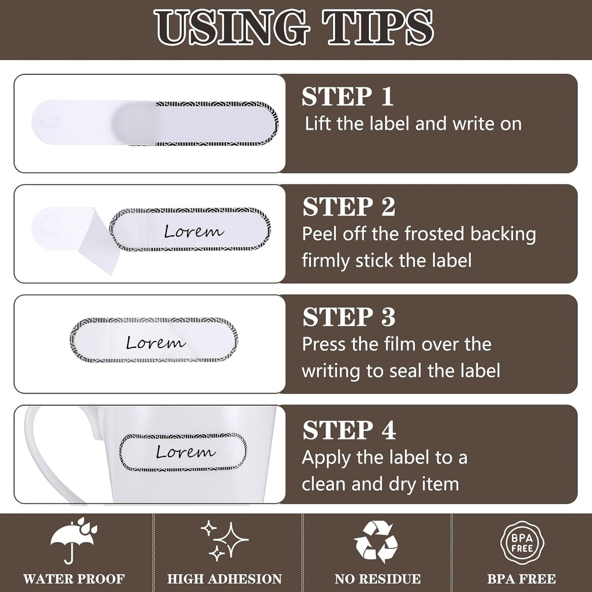 Waterproof Name Stickers to Write on, 160Pcs Waterproof Labels for Bottles Reusable Easy Peel Off Water Proof Labels Self Laminating Name Sticker