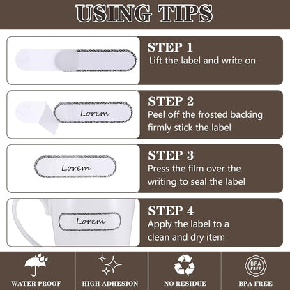 Waterproof Name Stickers to Write on, 160Pcs Waterproof Labels for Bottles Reusable Easy Peel Off Water Proof Labels Self Laminating Name Sticker
