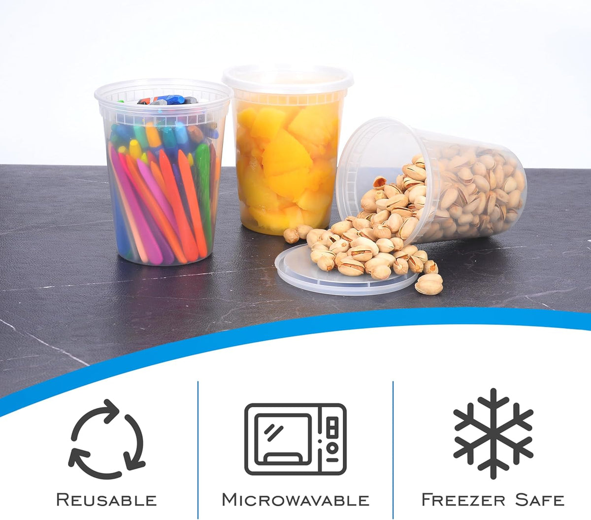 [32 OZ, 20 Sets] Plastic Deli Food Storage Containers with Airtight Lids | Microwave-, Freezer-, Dishwasher-Safe | BPA Free | Heavy-Duty | Meal Prep | Leakproof | Recyclable