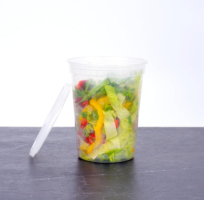 [32 OZ, 20 Sets] Plastic Deli Food Storage Containers with Airtight Lids | Microwave-, Freezer-, Dishwasher-Safe | BPA Free | Heavy-Duty | Meal Prep | Leakproof | Recyclable