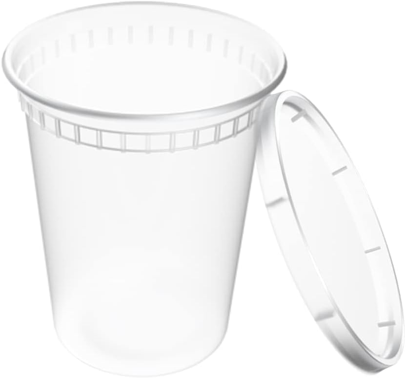 [32 OZ, 20 Sets] Plastic Deli Food Storage Containers with Airtight Lids | Microwave-, Freezer-, Dishwasher-Safe | BPA Free | Heavy-Duty | Meal Prep | Leakproof | Recyclable