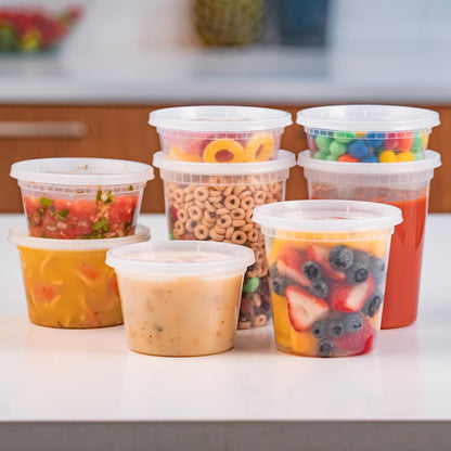 [32 OZ, 20 Sets] Plastic Deli Food Storage Containers with Airtight Lids | Microwave-, Freezer-, Dishwasher-Safe | BPA Free | Heavy-Duty | Meal Prep | Leakproof | Recyclable
