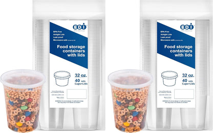 [32 OZ, 20 Sets] Plastic Deli Food Storage Containers with Airtight Lids | Microwave-, Freezer-, Dishwasher-Safe | BPA Free | Heavy-Duty | Meal Prep | Leakproof | Recyclable