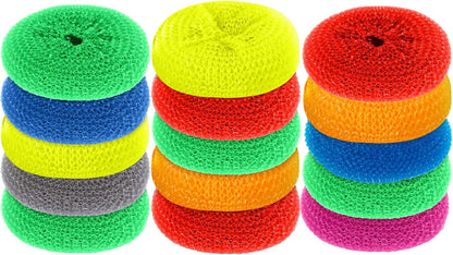 15 Pieces Plastic Dish Scrubbers, Nylon Mesh Pads, Rainbow Colors