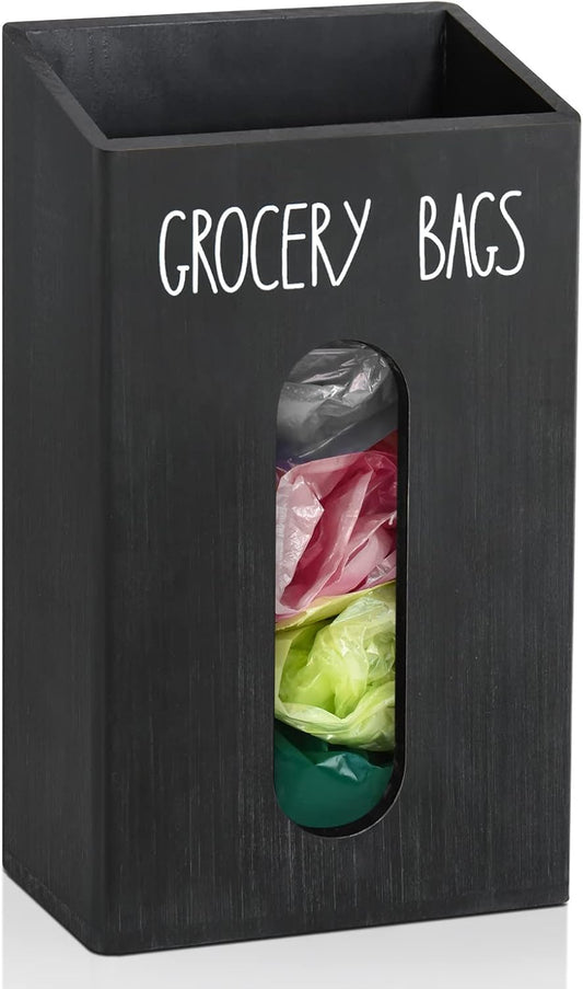 Farmhouse Wooden Grocery Bag Holder and Dispenser, Wall Mounted Plastic Bag Holder and Dispenser with Extra-Wide & Easy-Access Openings, Garbage Bag Dispenser Anti-Fingerprint Rustic Finish Bags Saver