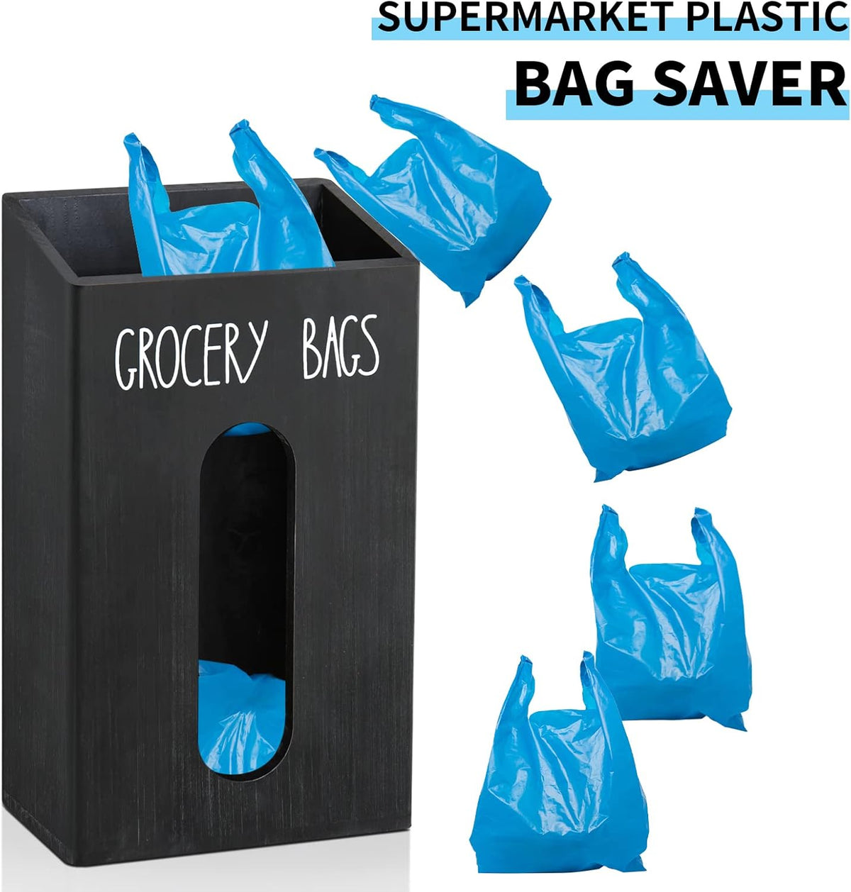 Farmhouse Wooden Grocery Bag Holder and Dispenser, Wall Mounted Plastic Bag Holder and Dispenser with Extra-Wide & Easy-Access Openings, Garbage Bag Dispenser Anti-Fingerprint Rustic Finish Bags Saver