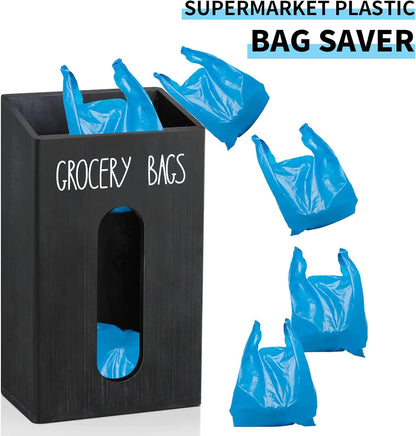 Farmhouse Wooden Grocery Bag Holder and Dispenser, Wall Mounted Plastic Bag Holder and Dispenser with Extra-Wide & Easy-Access Openings, Garbage Bag Dispenser Anti-Fingerprint Rustic Finish Bags Saver