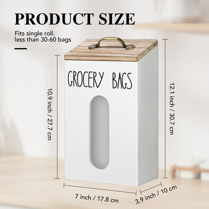 Farmhouse Wooden Grocery Bag Holder and Dispenser, Wall Mounted Plastic Bag Holder and Dispenser with Extra-Wide & Easy-Access Openings, Garbage Bag Dispenser Anti-Fingerprint Rustic Finish Bags Saver