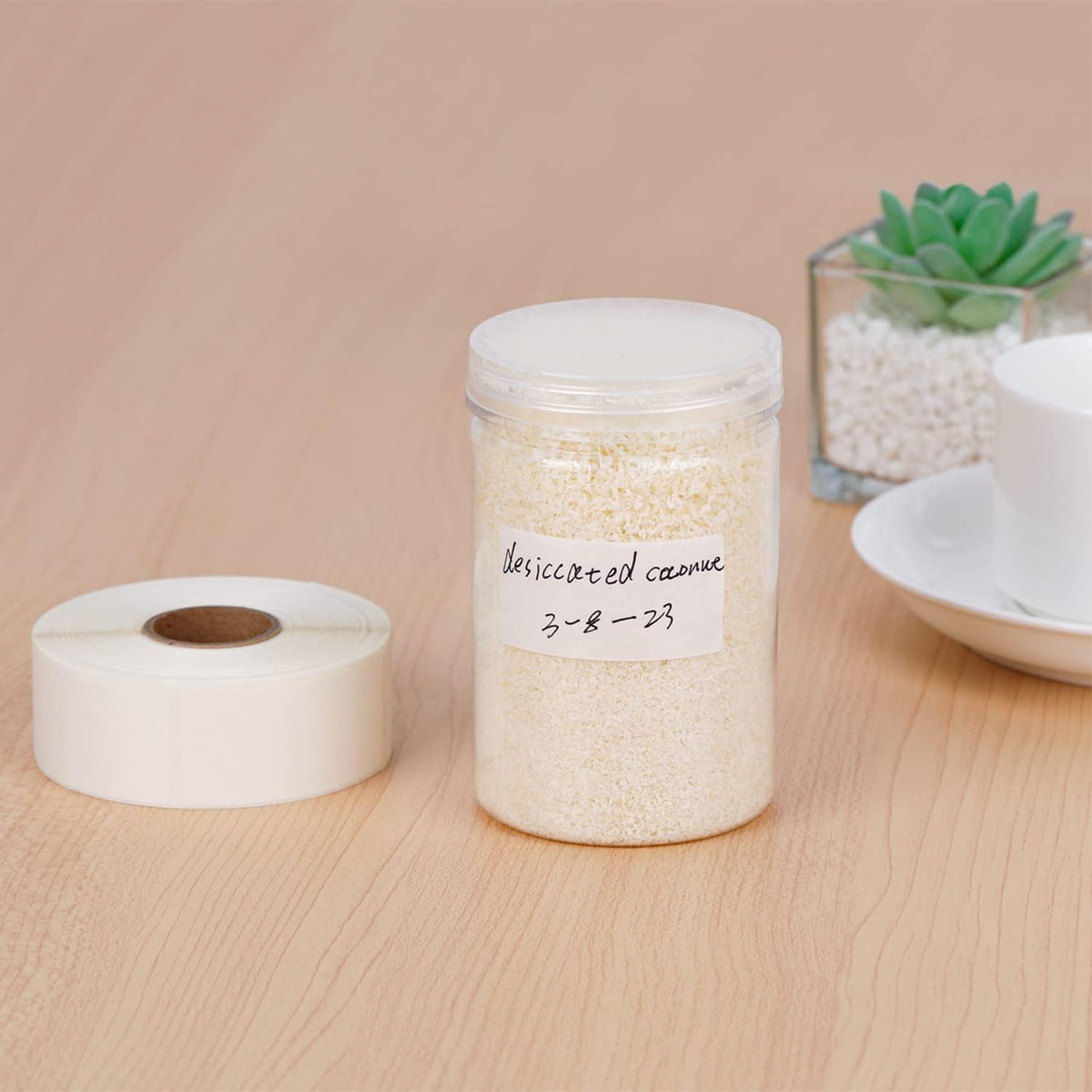 Methidc Dissolvable Food Storage Labels ，Dissolves in Water in 30 Seconds - No Adhesive Residue - Perfect for Glass, Metal, Plastic Containers ，Blank White 1 X 2 Inch 500 Stickers(1 Roll)