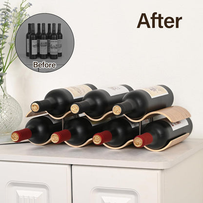 Countertop Wine Rack - 12 Bottle Freestanding Wine Bottle Holder Stand - 3 Tier Wooden Wine Storage Rack - Wavy Wine Organizer for Cabinet Pantry Home Kitchen Bar