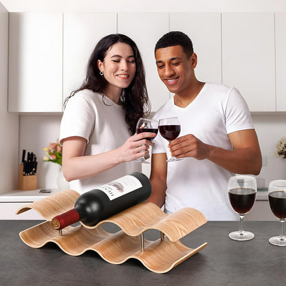 Countertop Wine Rack - 12 Bottle Freestanding Wine Bottle Holder Stand - 3 Tier Wooden Wine Storage Rack - Wavy Wine Organizer for Cabinet Pantry Home Kitchen Bar