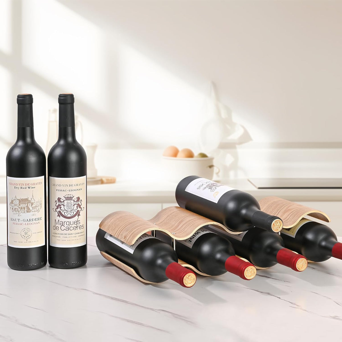 Countertop Wine Rack - 12 Bottle Freestanding Wine Bottle Holder Stand - 3 Tier Wooden Wine Storage Rack - Wavy Wine Organizer for Cabinet Pantry Home Kitchen Bar