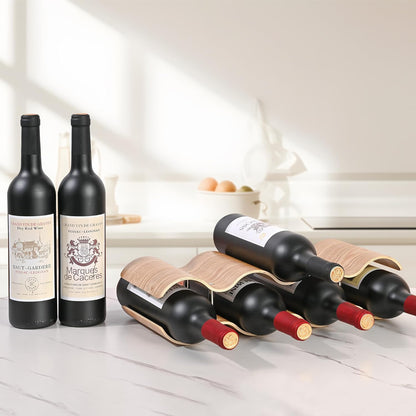 Countertop Wine Rack - 12 Bottle Freestanding Wine Bottle Holder Stand - 3 Tier Wooden Wine Storage Rack - Wavy Wine Organizer for Cabinet Pantry Home Kitchen Bar