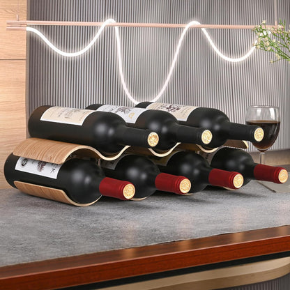 Countertop Wine Rack - 12 Bottle Freestanding Wine Bottle Holder Stand - 3 Tier Wooden Wine Storage Rack - Wavy Wine Organizer for Cabinet Pantry Home Kitchen Bar