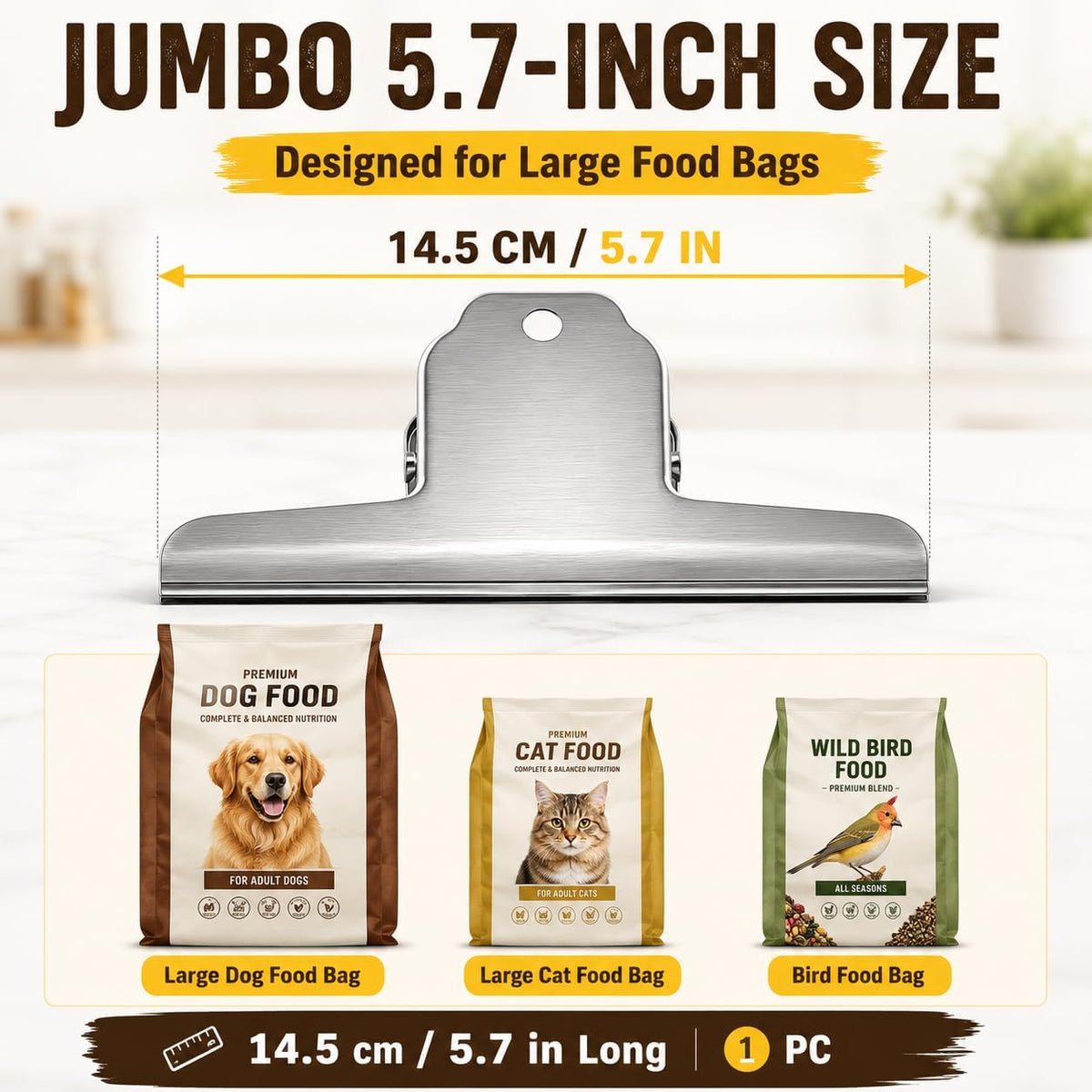 Dog Food Bag Clip, 14.5cm Heavy Duty Metal Large Food Bags Sealing Clip