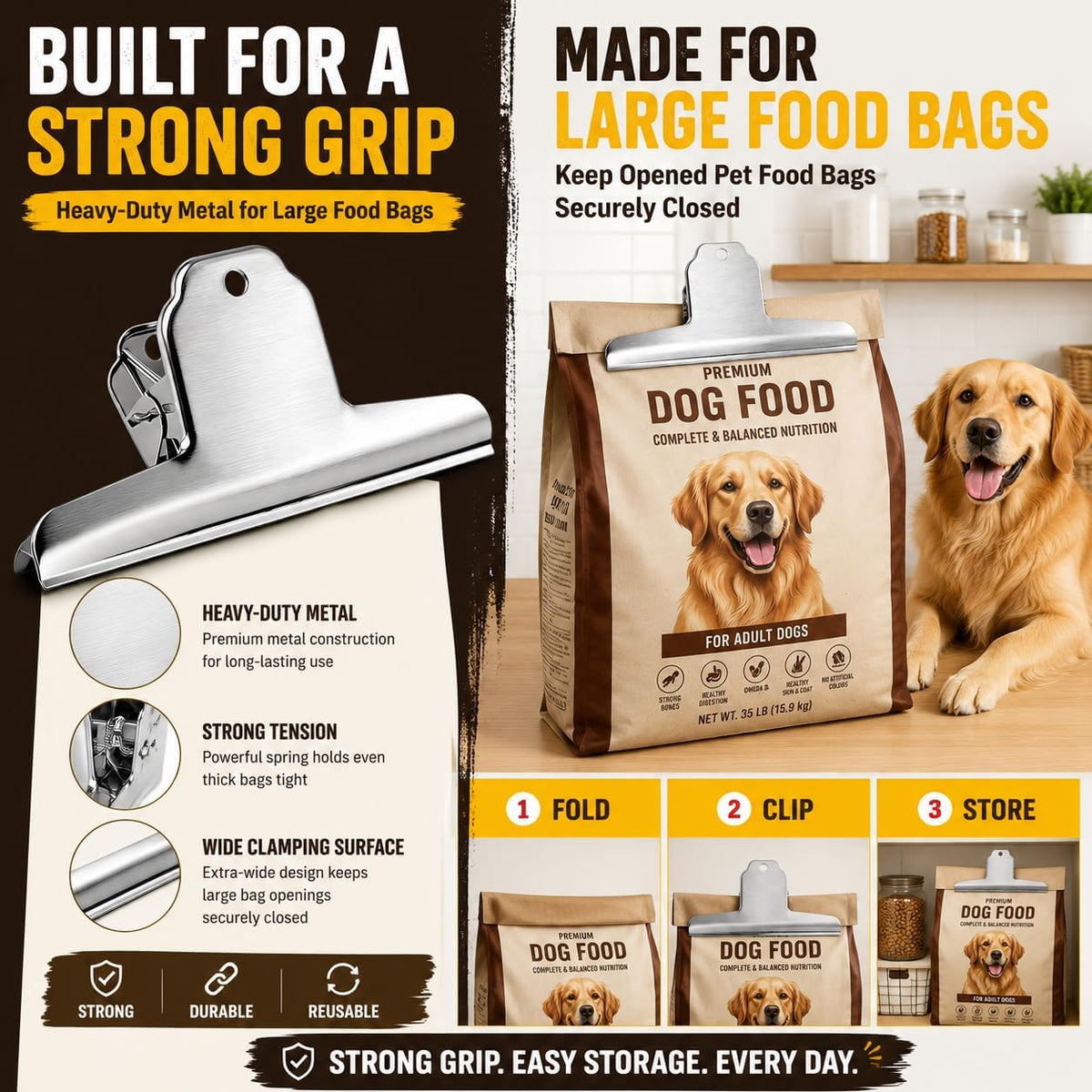 Dog Food Bag Clip, 14.5cm Heavy Duty Metal Large Food Bags Sealing Clip