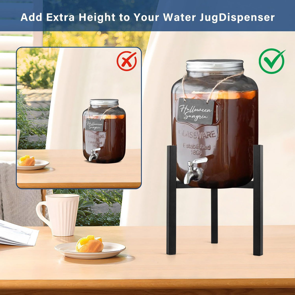 Beverage Water Jug Stand Adjustable 7-12.6 IN - Drink Dispenser Stand Only, Fit 3-5 Gallon Water Jug Holder Container - Portable Drink Stand