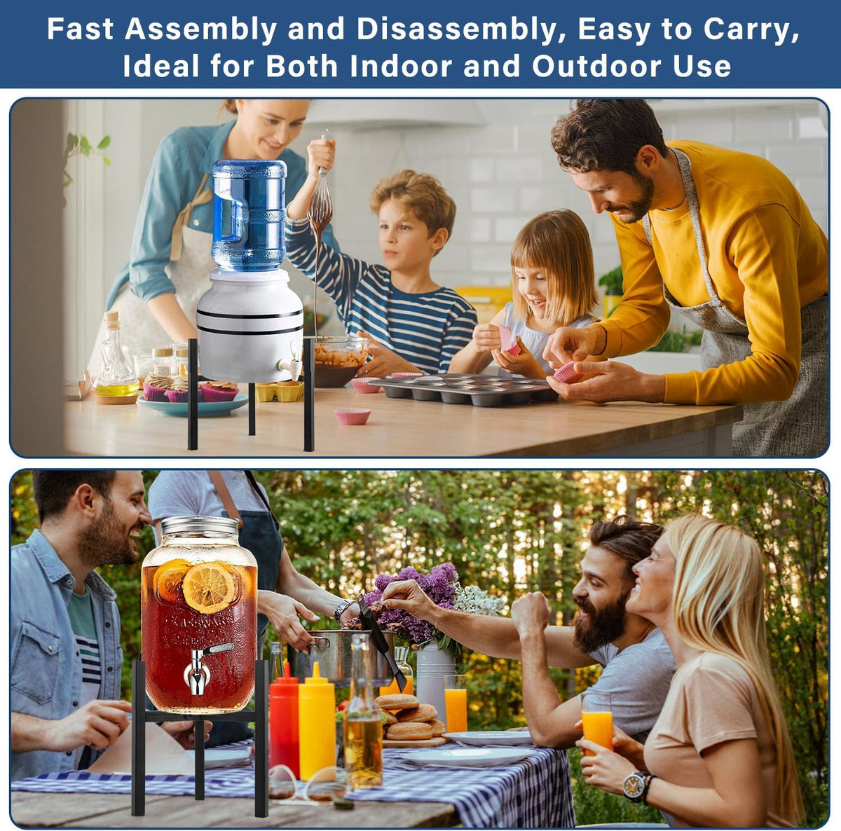 Beverage Water Jug Stand Adjustable 7-12.6 IN - Drink Dispenser Stand Only, Fit 3-5 Gallon Water Jug Holder Container - Portable Drink Stand
