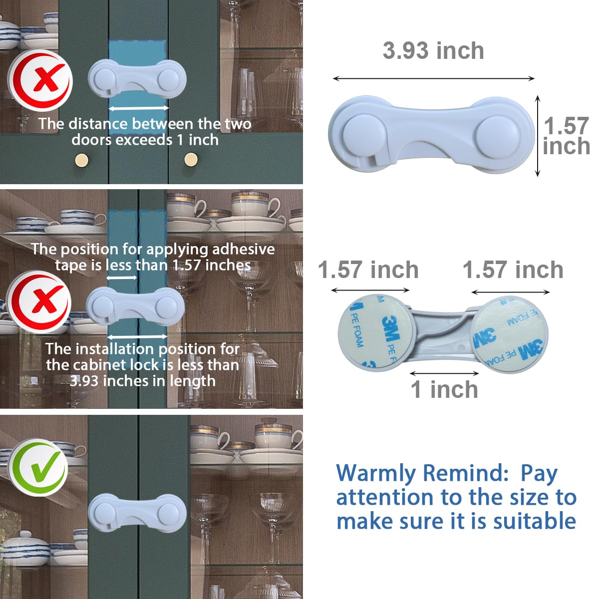 Cabinet Door Locks for Baby Proofing and Child Safety, 4 Pack Childproof Cabinet Locks with Adhesive for Drawer Cupboards Fridge Closet and Pantry, Child Proof Latch for Protecting Kids (White-4PCS)