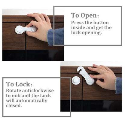 Cabinet Door Locks for Baby Proofing and Child Safety, 4 Pack Childproof Cabinet Locks with Adhesive for Drawer Cupboards Fridge Closet and Pantry, Child Proof Latch for Protecting Kids (White-4PCS)