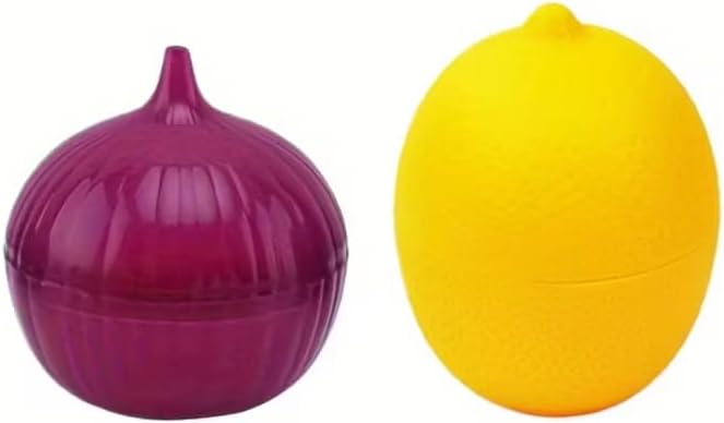 2pcs Set Plastic Food Savers Storage Container, Lemon & Onion Shaped, Multipurpose, Freezer Safe, Flip Top, Hand Wash, No Electricity Needed, with Fruit & Vegetable Preservation Boxes, for Kitchen