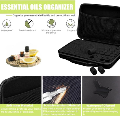 60 Bottles EVA Essential Oils Organizer, Hard Shell Essential Oil Storage Carrying Case, Essential Oils Holder Traveling Bag with Foam Insert, Holds 5ml,10ml,15ml Essential Oils (Black)