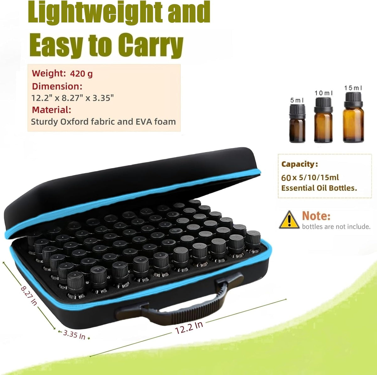 60 Bottles EVA Essential Oils Organizer, Hard Shell Essential Oil Storage Carrying Case, Essential Oils Holder Traveling Bag with Foam Insert, Holds 5ml,10ml,15ml Essential Oils (Black)