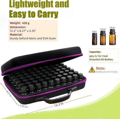 60 Bottles EVA Essential Oils Organizer, Hard Shell Essential Oil Storage Carrying Case, Essential Oils Holder Traveling Bag with Foam Insert, Holds 5ml,10ml,15ml Essential Oils (Black)