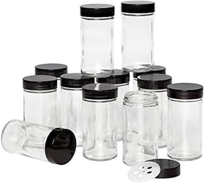 5244227 Empty Jars With Black Cap, Set Of 12, 3-Ounce