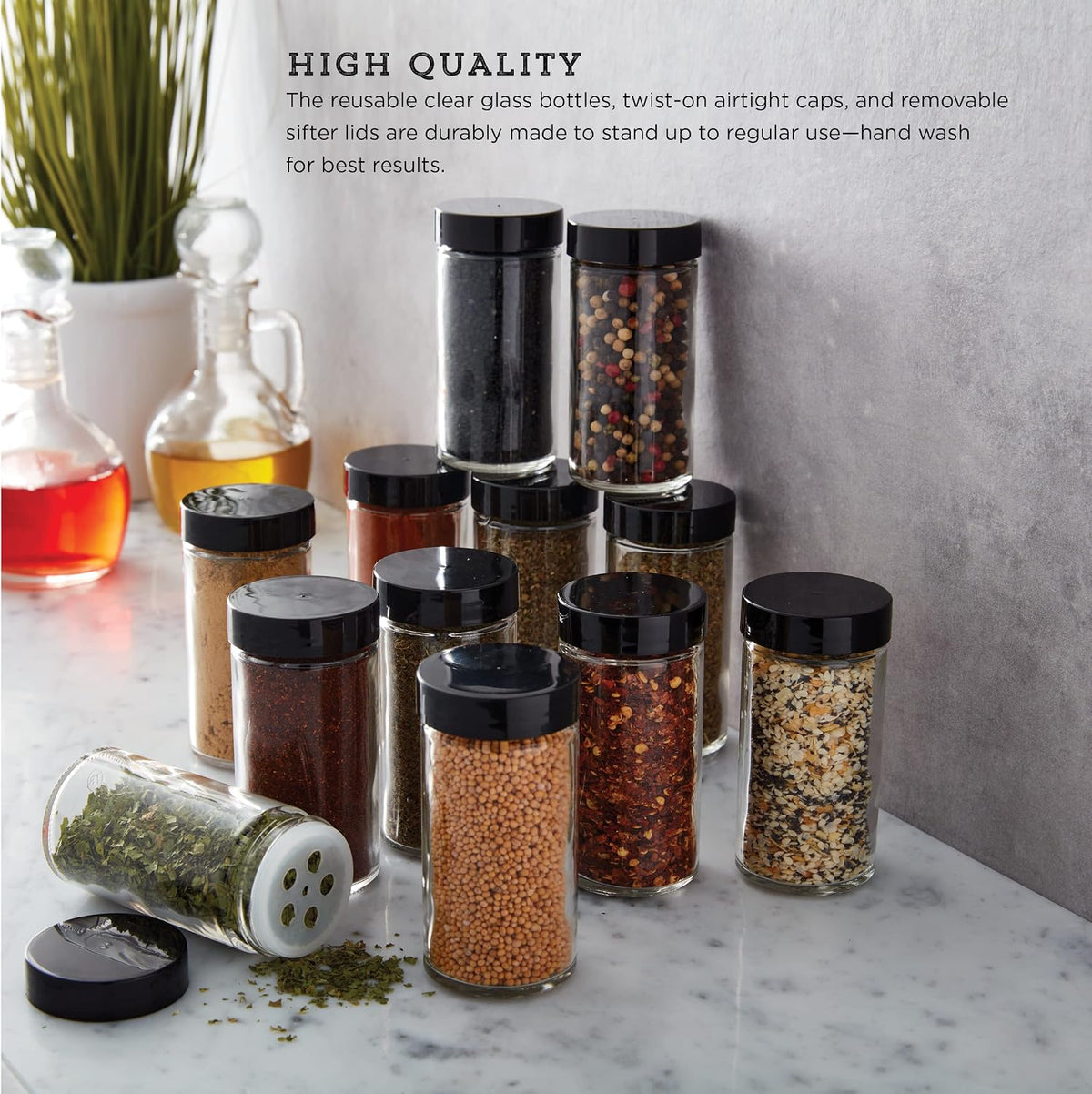 5244227 Empty Jars With Black Cap, Set Of 12, 3-Ounce