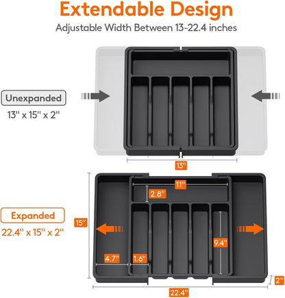 Extra Large Silverware Drawer Organizer, Expandable Utensil Tray