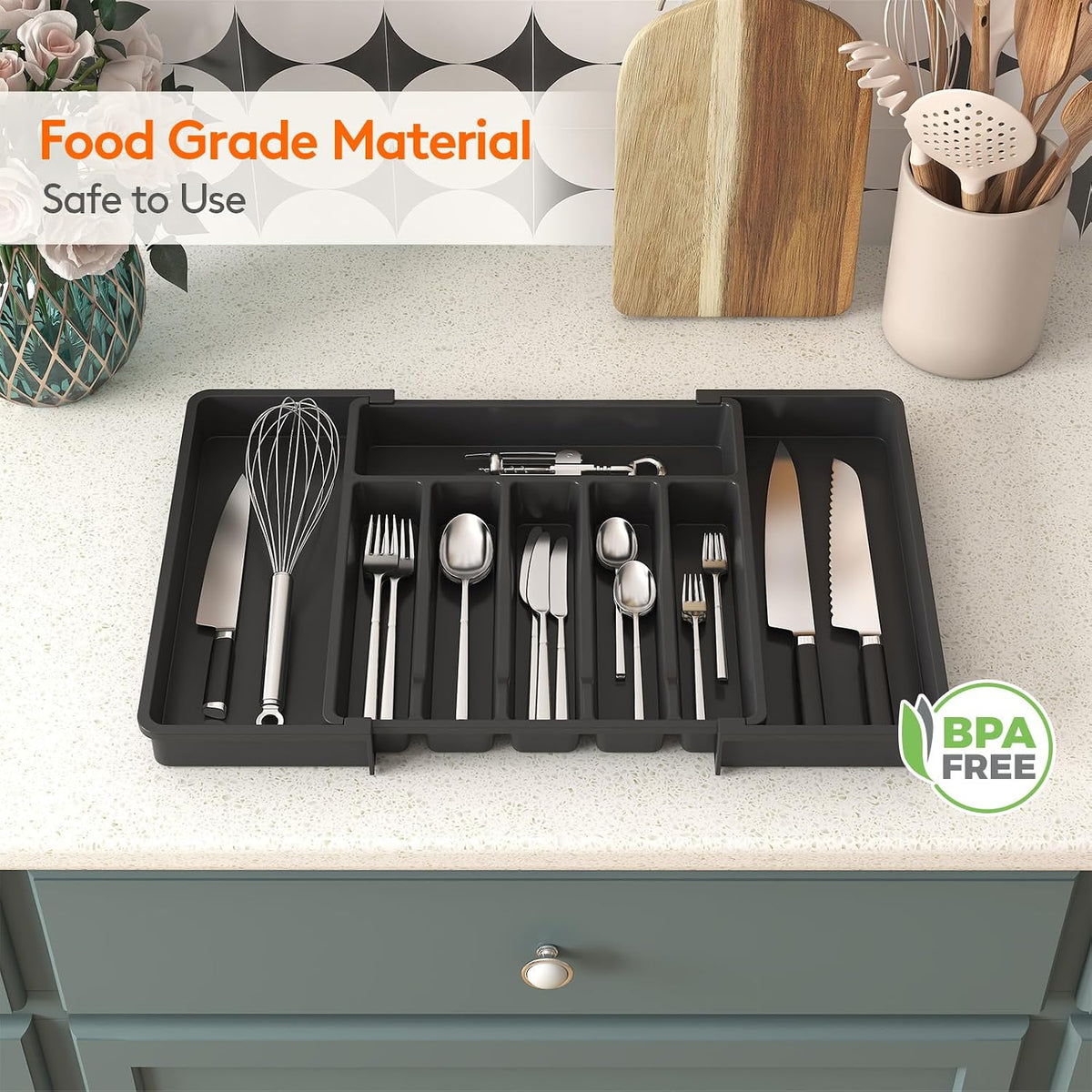 Extra Large Silverware Drawer Organizer, Expandable Utensil Tray