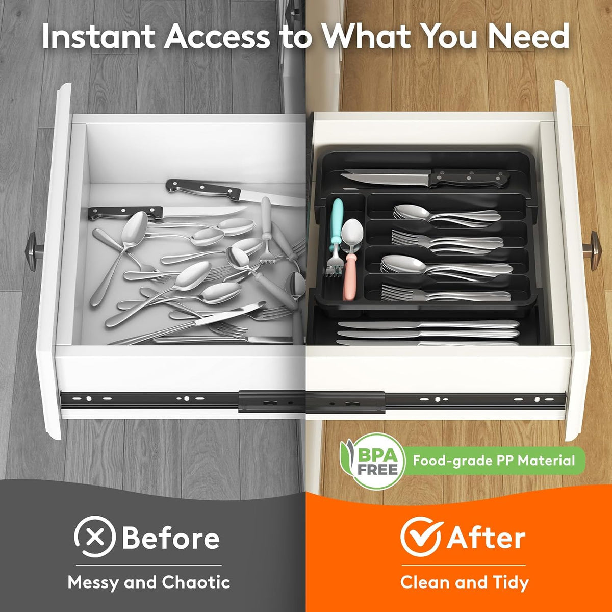 Extra Large Silverware Drawer Organizer, Expandable Utensil Tray