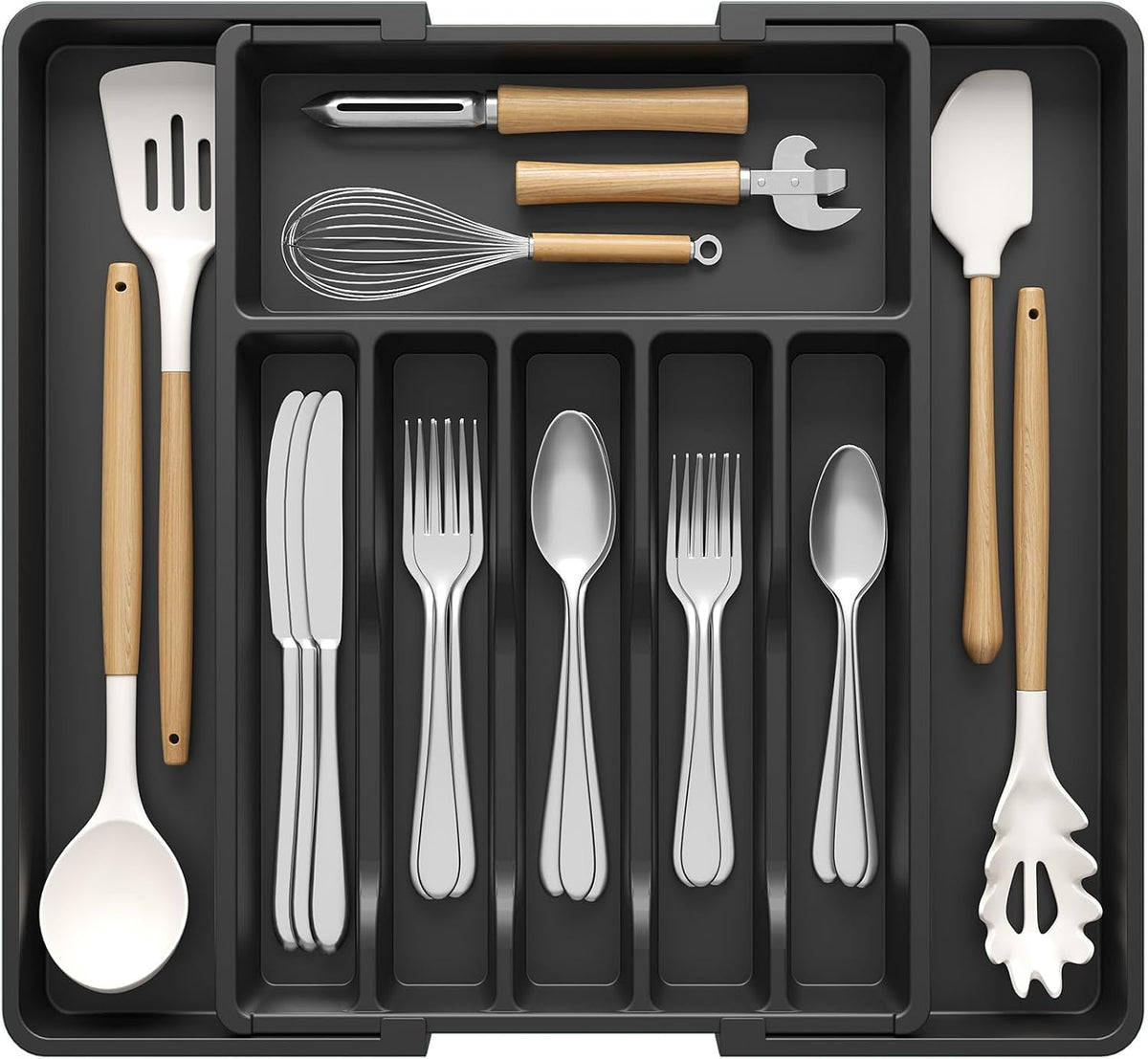 Extra Large Silverware Drawer Organizer, Expandable Utensil Tray