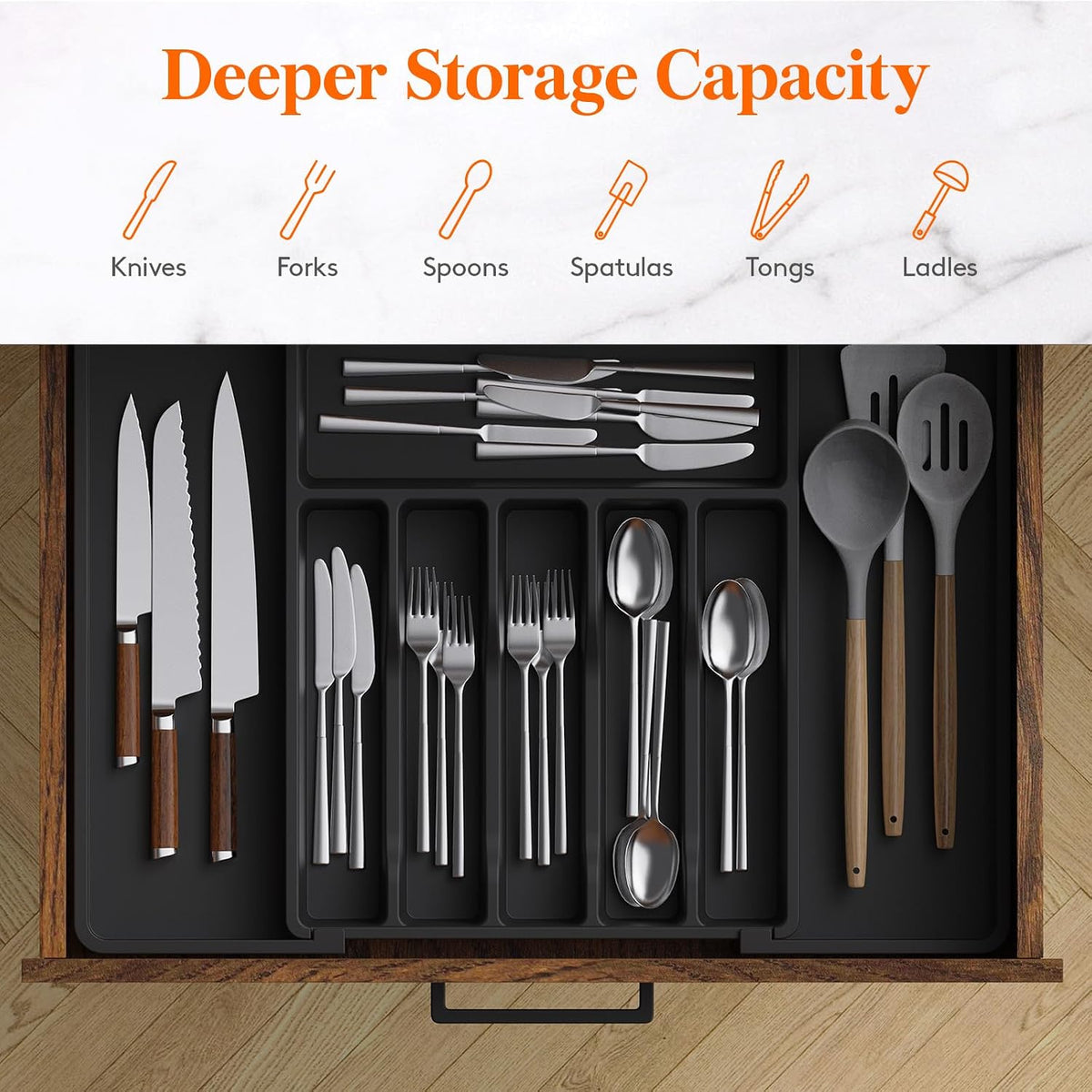 Extra Large Silverware Drawer Organizer, Expandable Utensil Tray