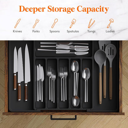 Extra Large Silverware Drawer Organizer, Expandable Utensil Tray